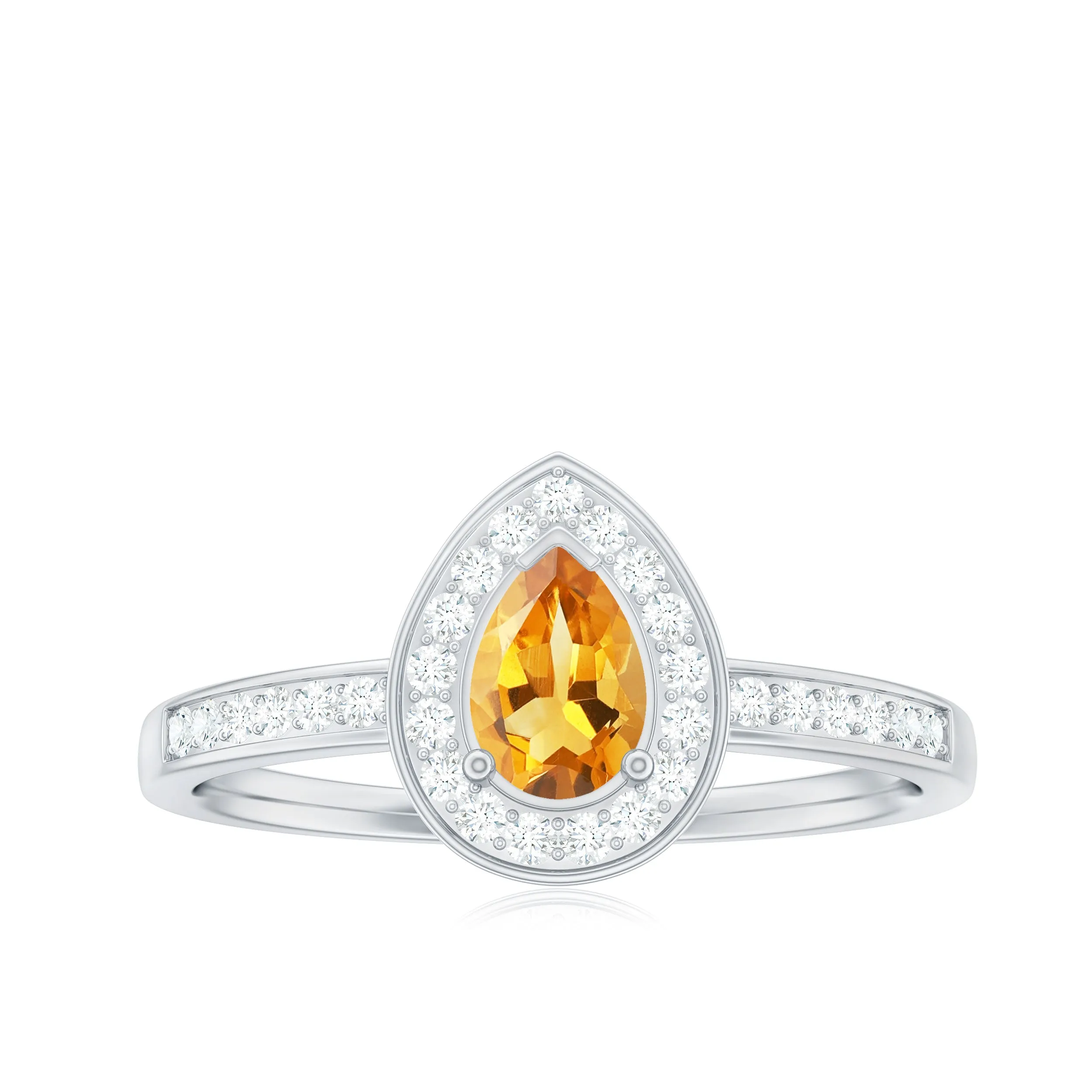 1 CT Classic Citrine and Diamond Halo Engagement Ring