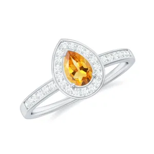 1 CT Classic Citrine and Diamond Halo Engagement Ring