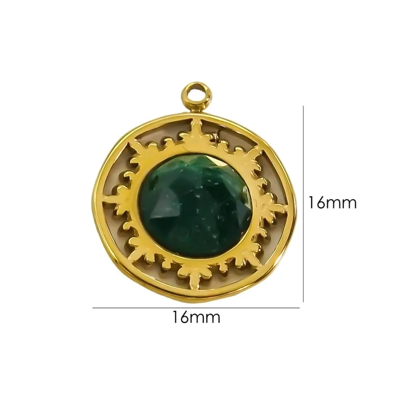 1 Piece 16 * 16mm 304 Stainless Steel Natural Stone 14K Gold Plated Round Pendant