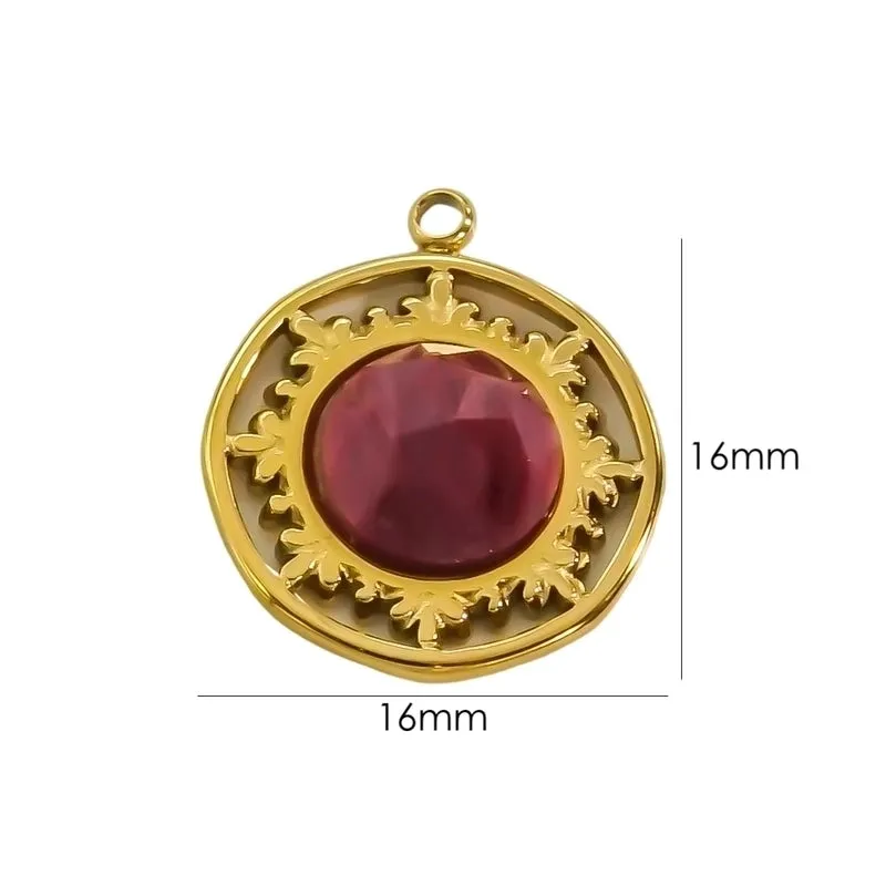 1 Piece 16 * 16mm 304 Stainless Steel Natural Stone 14K Gold Plated Round Pendant