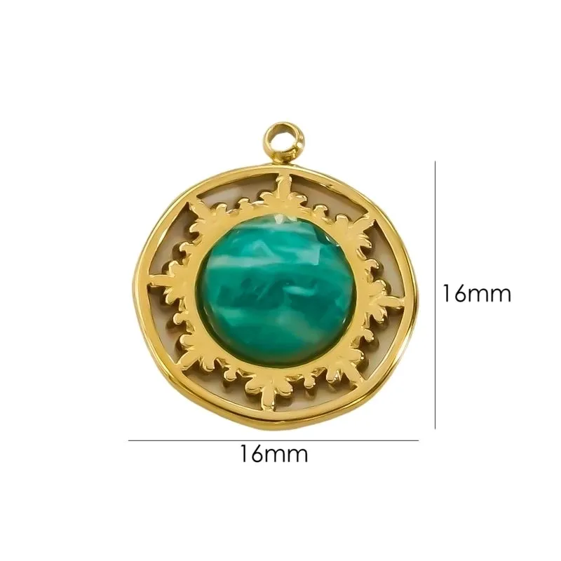 1 Piece 16 * 16mm 304 Stainless Steel Natural Stone 14K Gold Plated Round Pendant