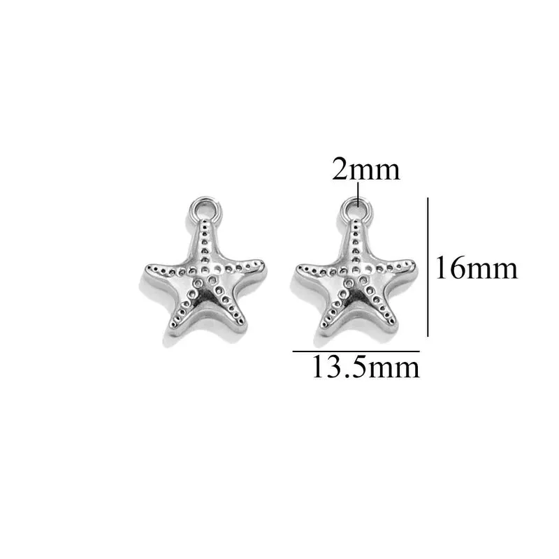 10 PCS/Package 304 Stainless Steel Starfish Dolphin Pendant