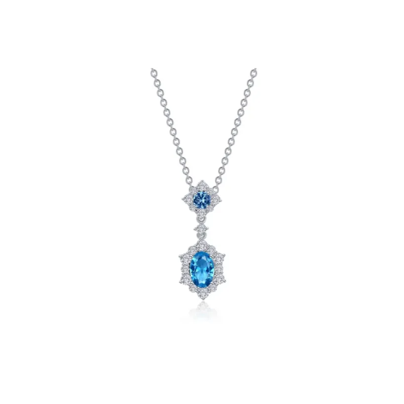 1.02 CTW Blue Topaz Oval Halo STUDS Necklace