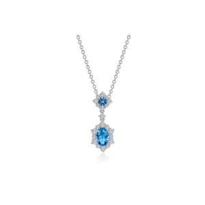 1.02 CTW Blue Topaz Oval Halo STUDS Necklace