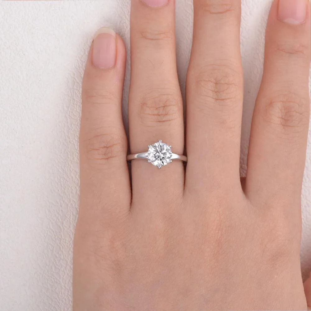 1.0ct Round Cut Moissanite Six-Prong Classic Solitaire Ring