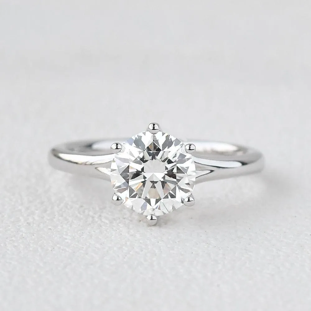 1.0ct Round Cut Moissanite Six-Prong Classic Solitaire Ring