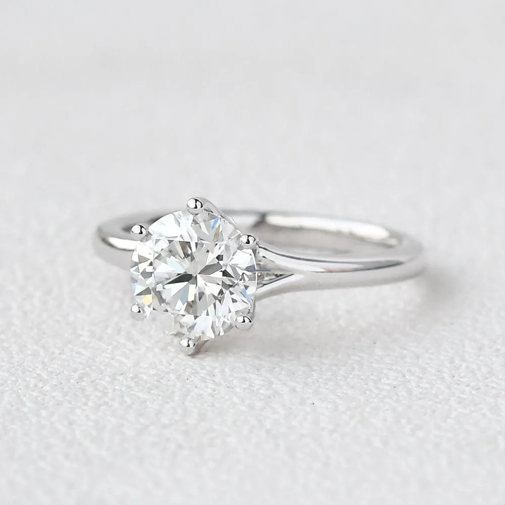 1.0ct Round Cut Moissanite Six-Prong Classic Solitaire Ring