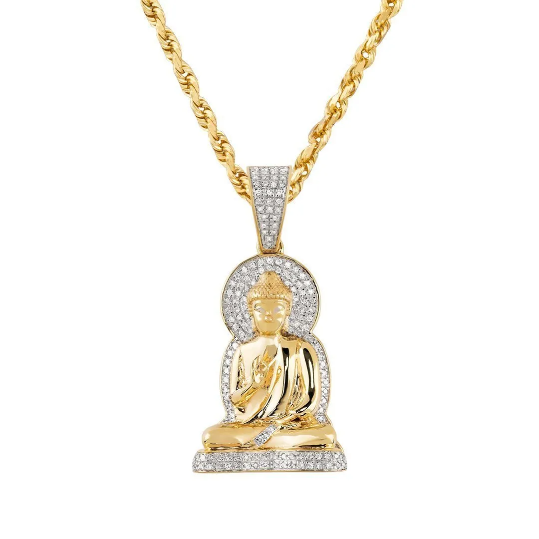 10k Two Tone Gold Diamond Buddha Pendant 0.50 Ctw