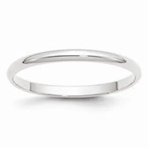 10k White Gold 2mm Lightweight Half Round Wedding Band Ring