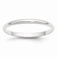 10k White Gold 2mm Lightweight Half Round Wedding Band Ring