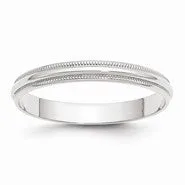 10k White Gold 3mm Lightweight Milgrain Half Round Wedding Band Ring