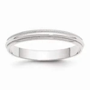 10k White Gold 3mm Lightweight Milgrain Half Round Wedding Band Ring