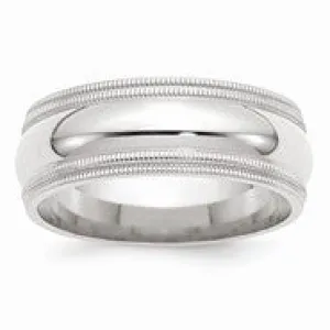 10k White Gold 8mm Double Milgrain Comfort Fit Wedding Band Ring