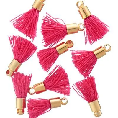 10mm Fuchsia Fabric Tassel with Gold Cap (10 Pieces)