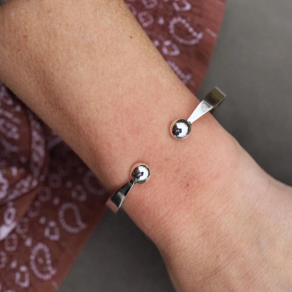 1/2" Simple Sterling Silver Cuff with Ball Ends