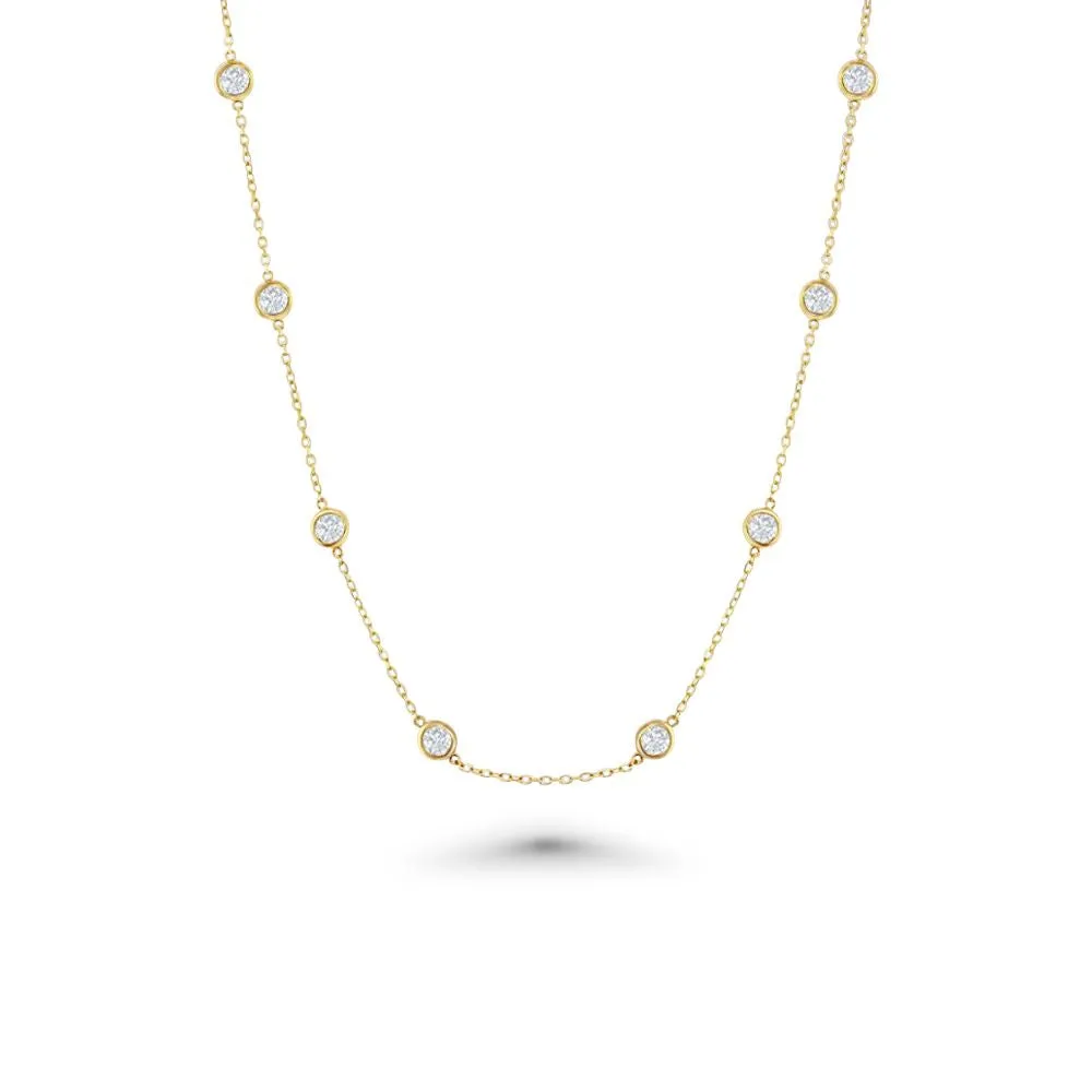 14 Stone Diamond By The Yard Necklace, Bezel Set Diamond Station Necklace (3.00 ct.) in 14K Gold