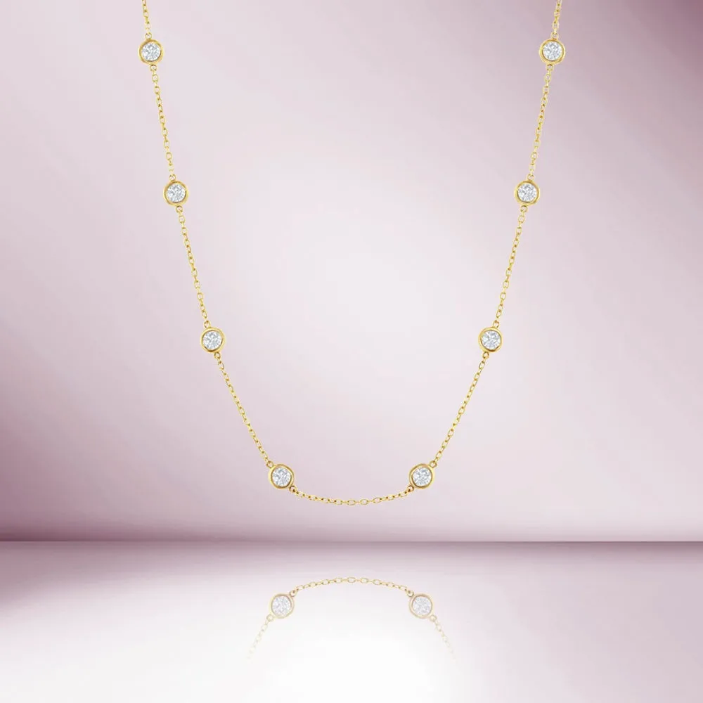 14 Stone Diamond By The Yard Necklace, Bezel Set Diamond Station Necklace (3.00 ct.) in 14K Gold