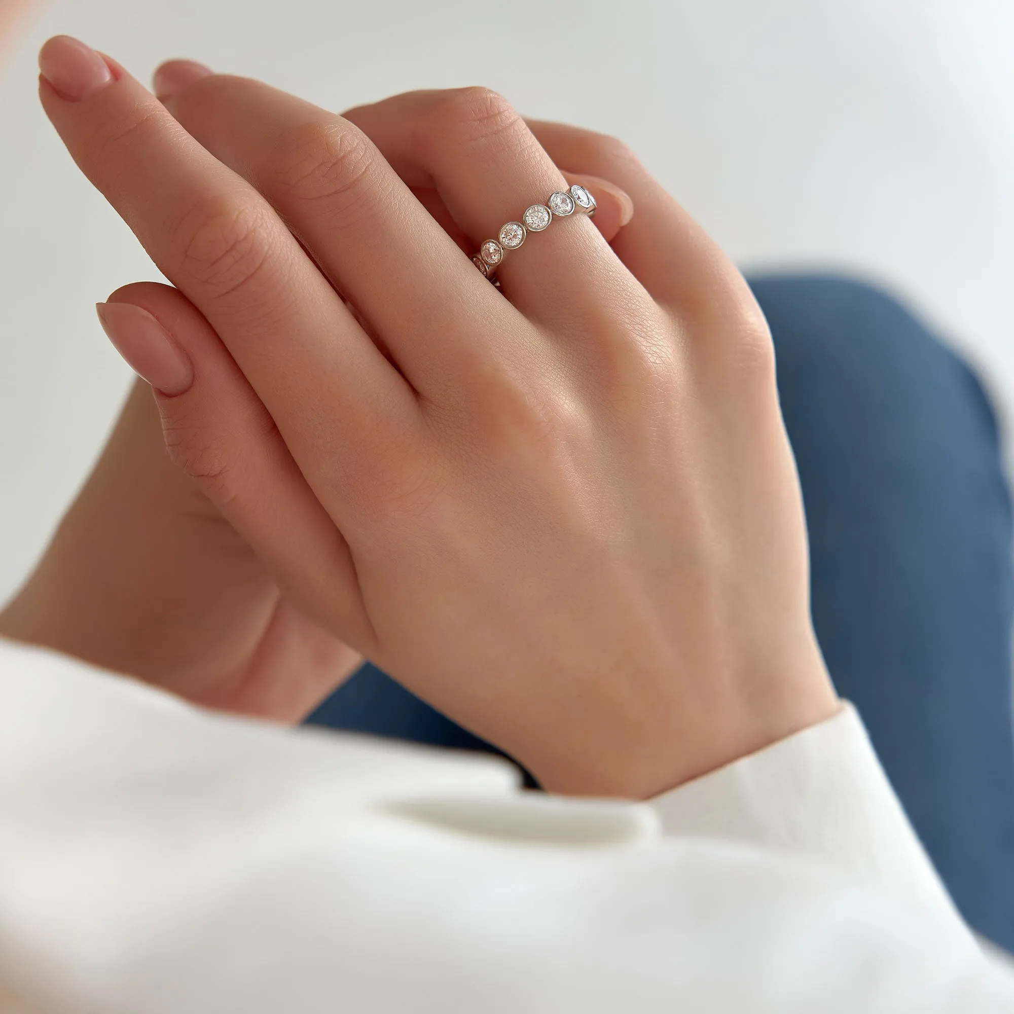 1.45 ctw 14k Bezel Setting Seven Stone Round Lab Grown Diamond Ring - Mila