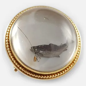 14ct Crystal Intaglio Fishing Brooch Circa 1920s