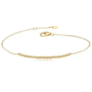 14k Curved Beaded Bar Bracelet