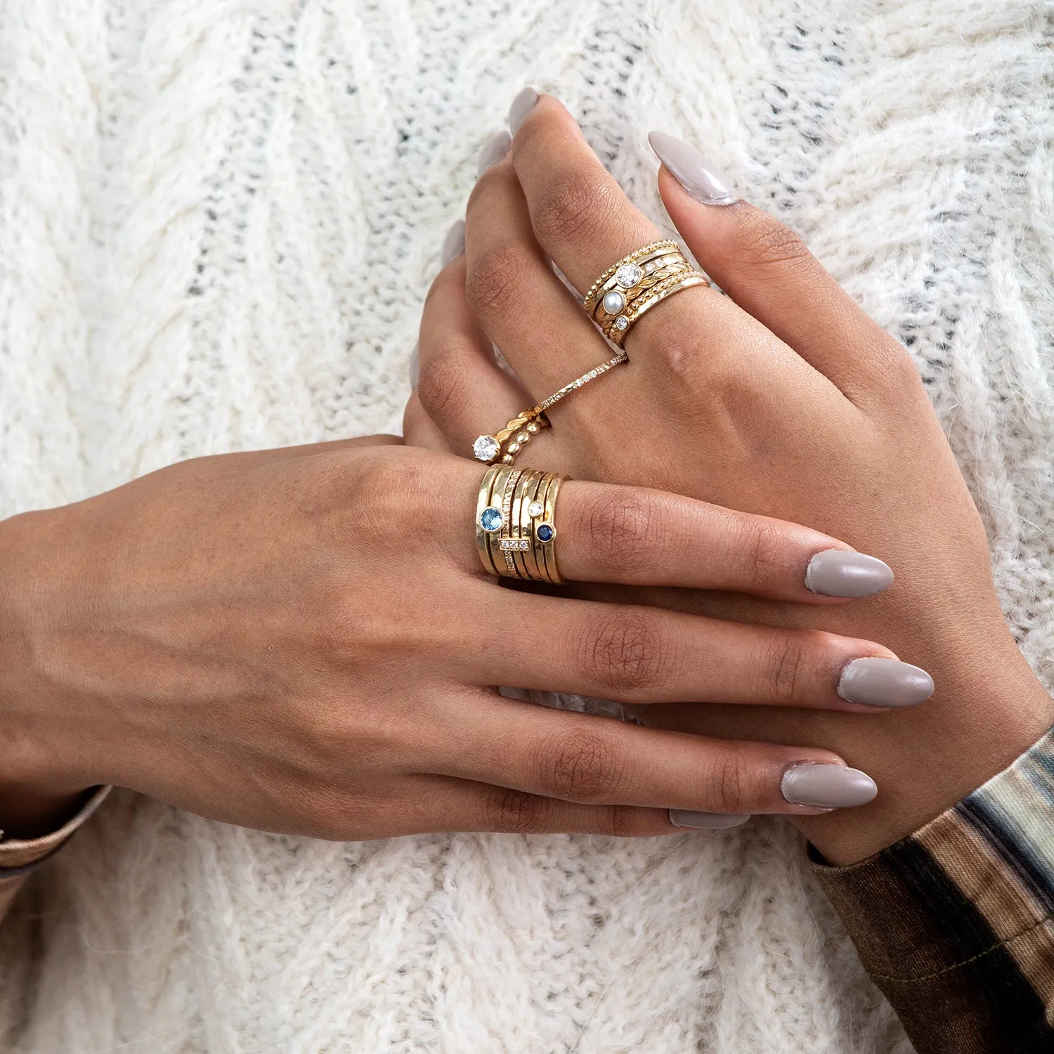 14k Fine Diamond Set Hammered Narrative Ring