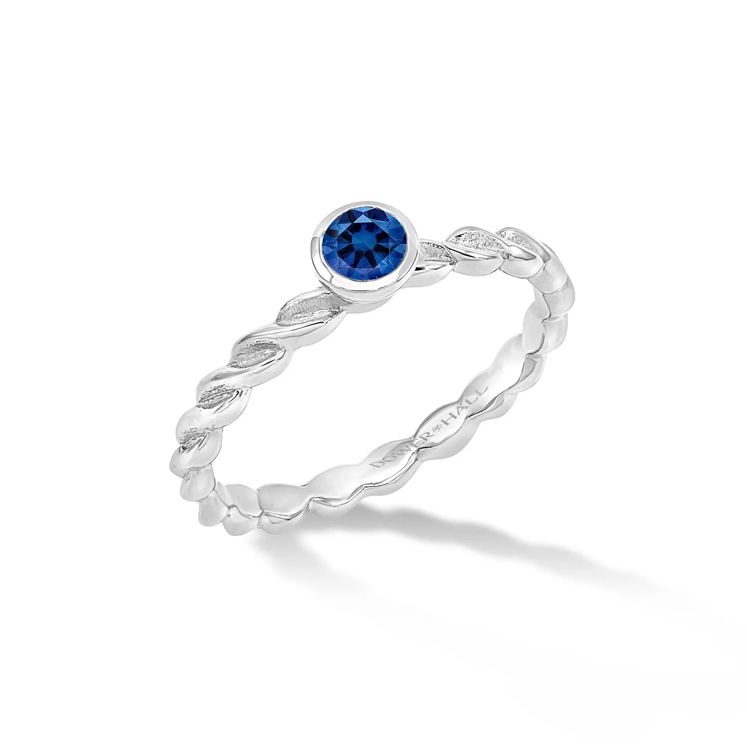 14k Twist Narrative Ring with 4mm Blue Sapphire