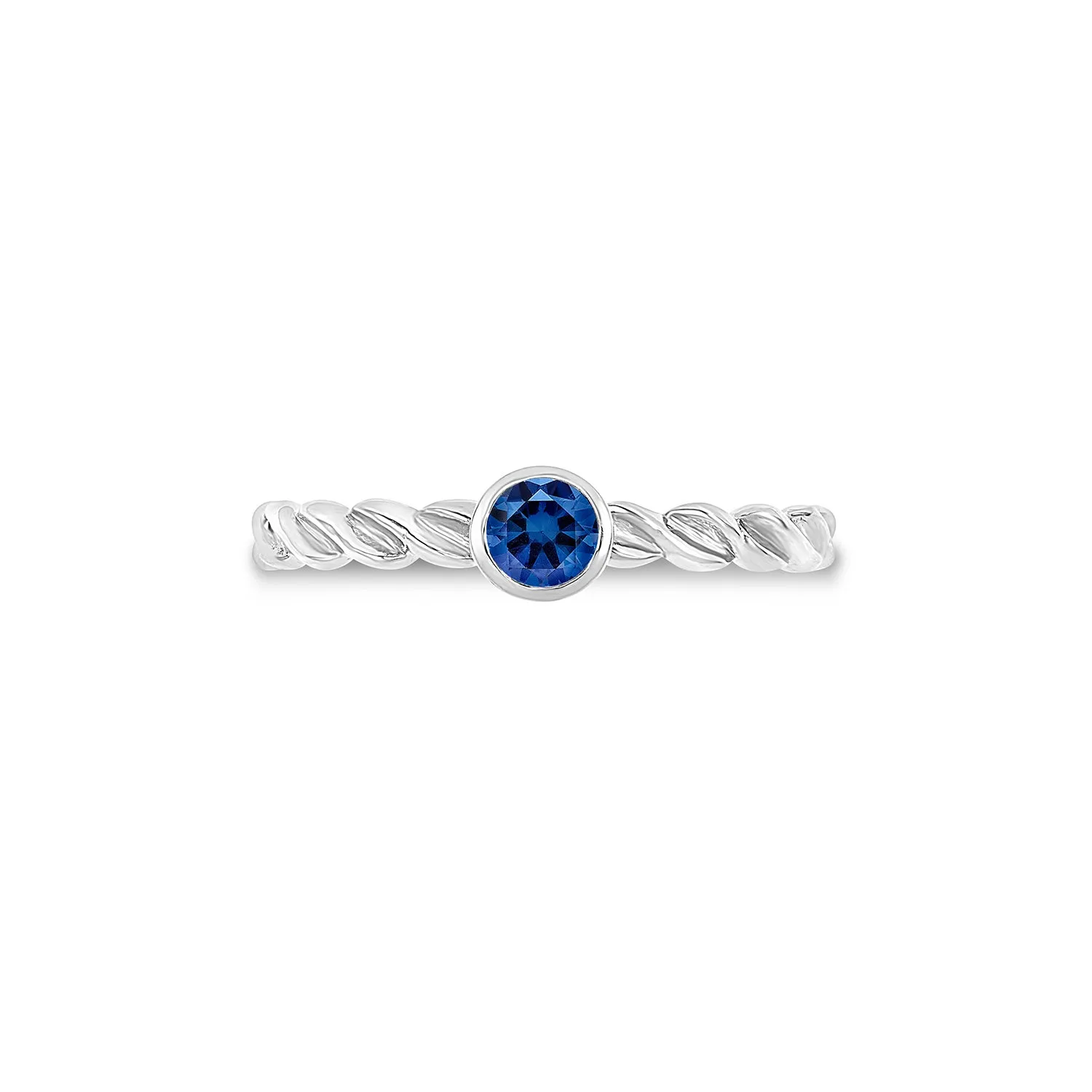 14k Twist Narrative Ring with 4mm Blue Sapphire