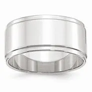 14k White Gold 10mm Flat with Step Edge Wedding Band Ring