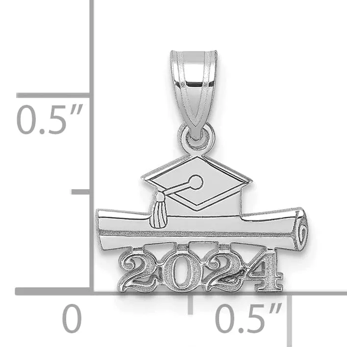 14K White Gold 2024 Graduation Cap & Diploma Charm, Unisex