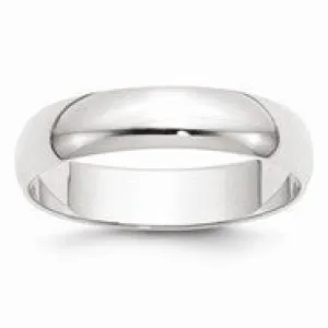 14k White Gold 5mm Lightweight Half Round Wedding Band Ring