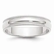 14k White Gold 5mm Milgrain Wedding Band Ring