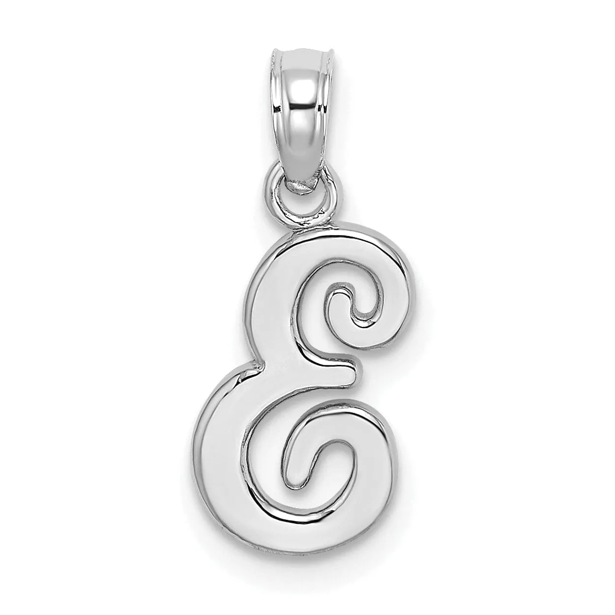 14K White Gold Fancy Script Design Letter E Initial Pendant