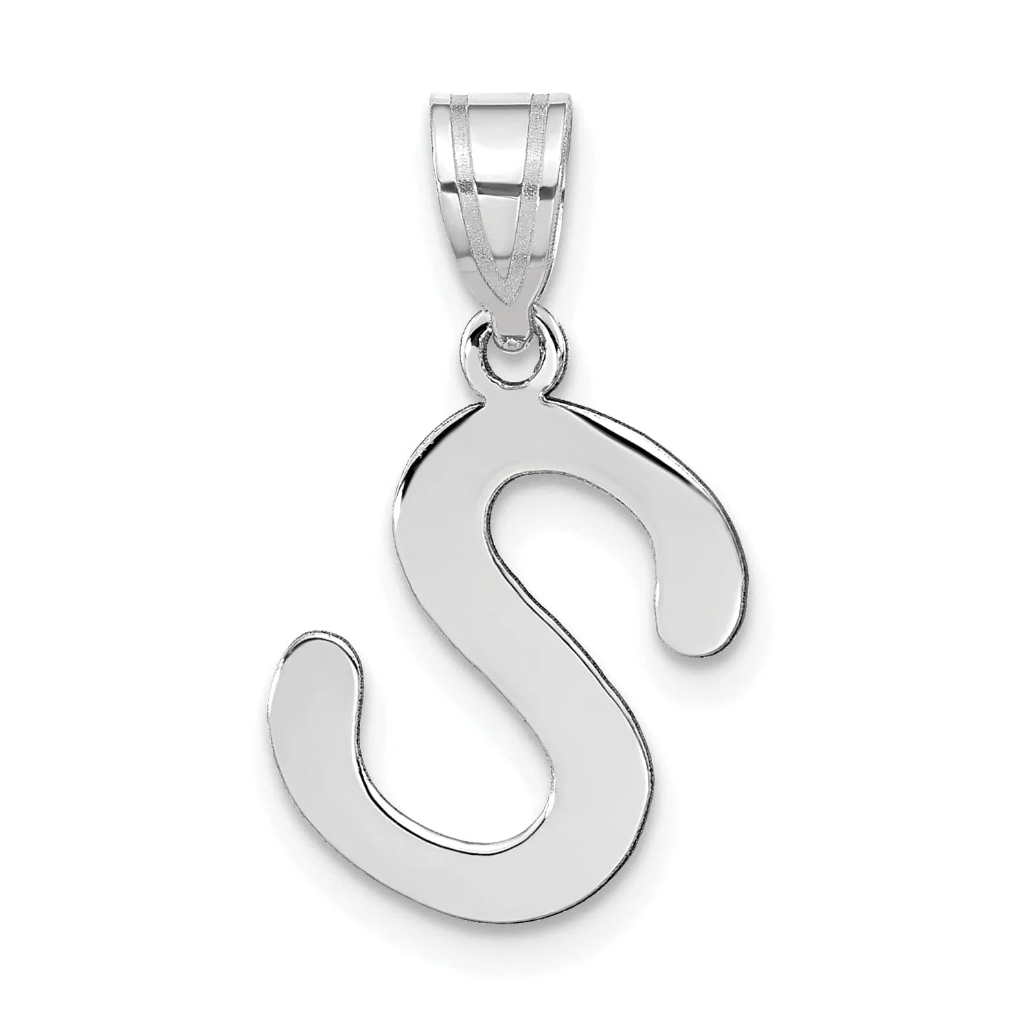 14k White Gold Slanted Design Bubble Letter S Initial Charm Pendant