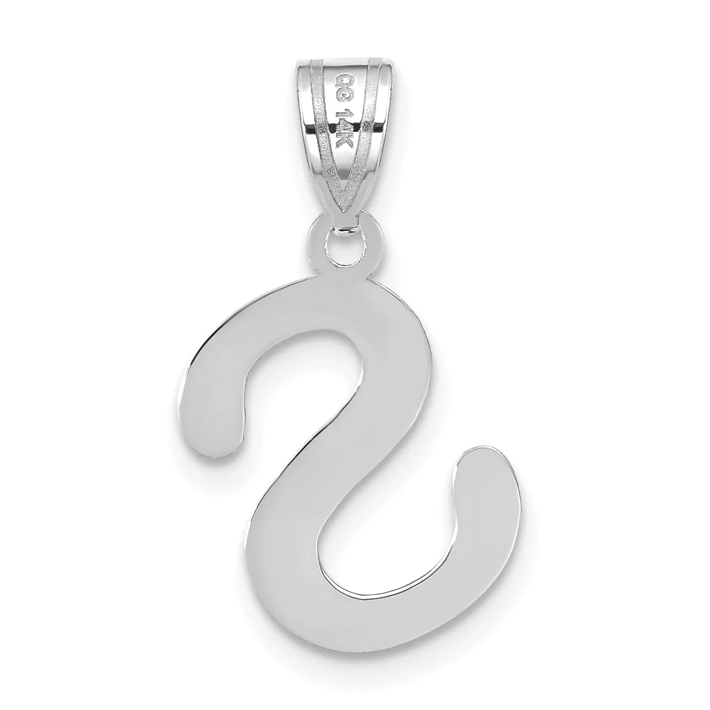 14k White Gold Slanted Design Bubble Letter S Initial Charm Pendant