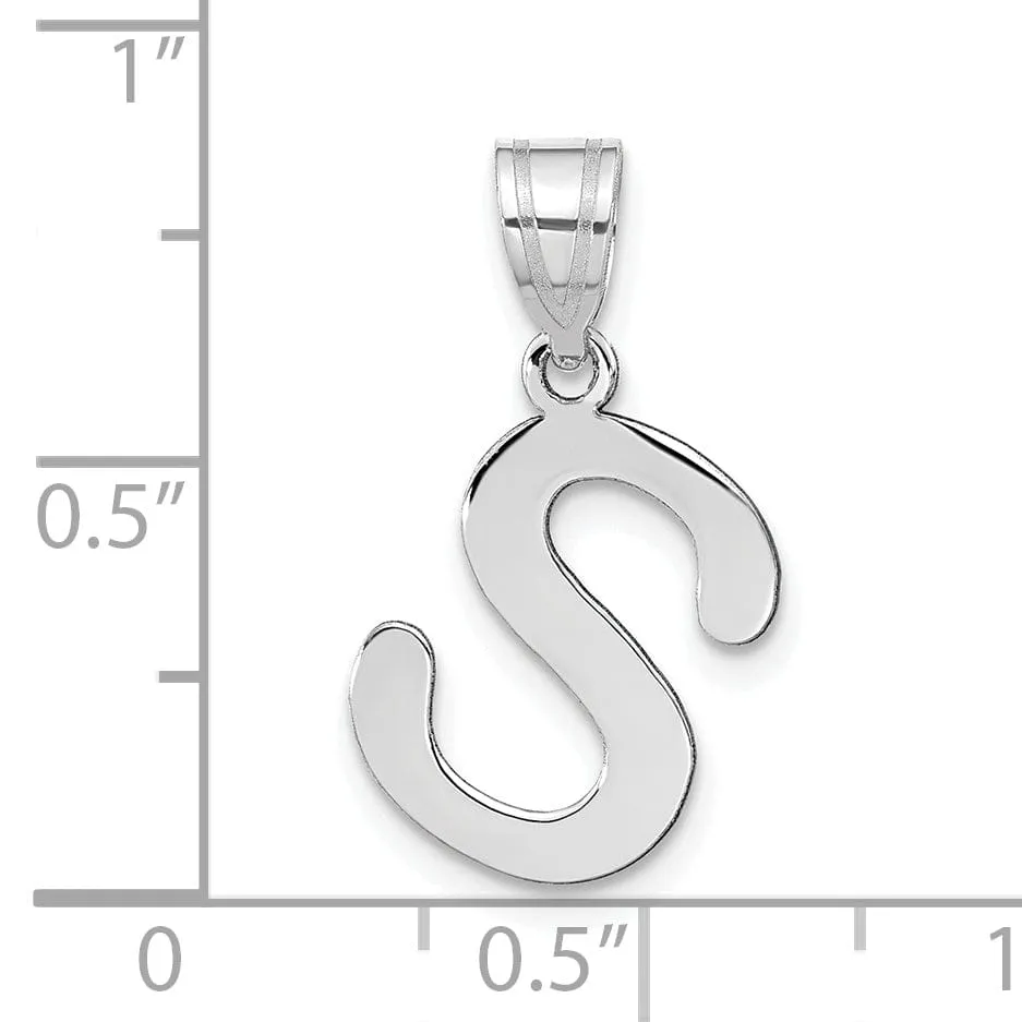 14k White Gold Slanted Design Bubble Letter S Initial Charm Pendant