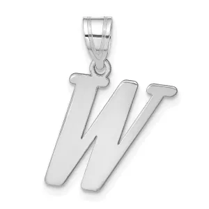 14k White Gold  Slanted Design Letter W Initial Charm Pendant