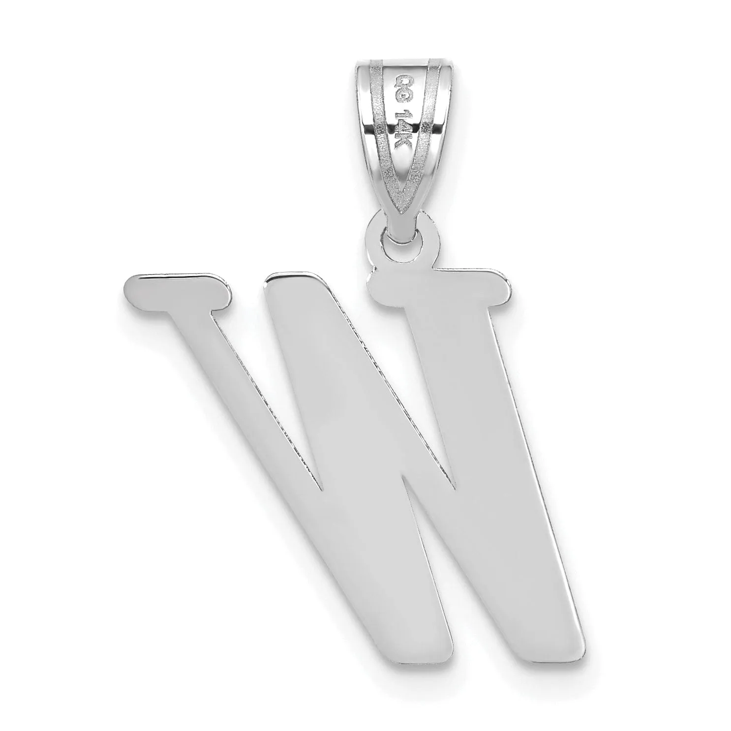 14k White Gold  Slanted Design Letter W Initial Charm Pendant