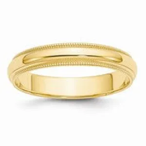 14k Yellow Gold 4mm Milgrain Half-Round Wedding Band Ring