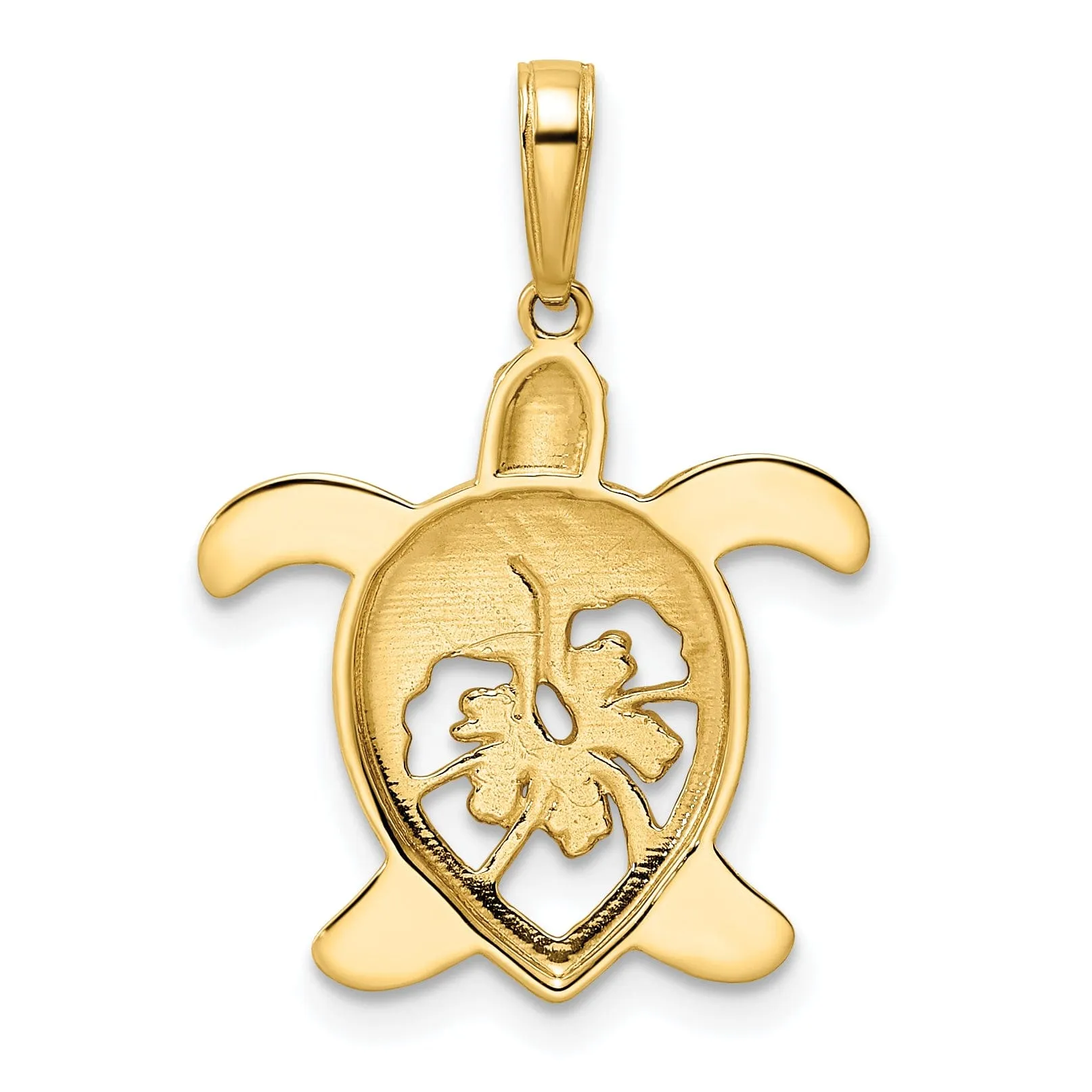 14k Yellow Gold and White Rhodium Casted Diamond-cut Solid Polished Finish Floral Turtle Charm Pendant