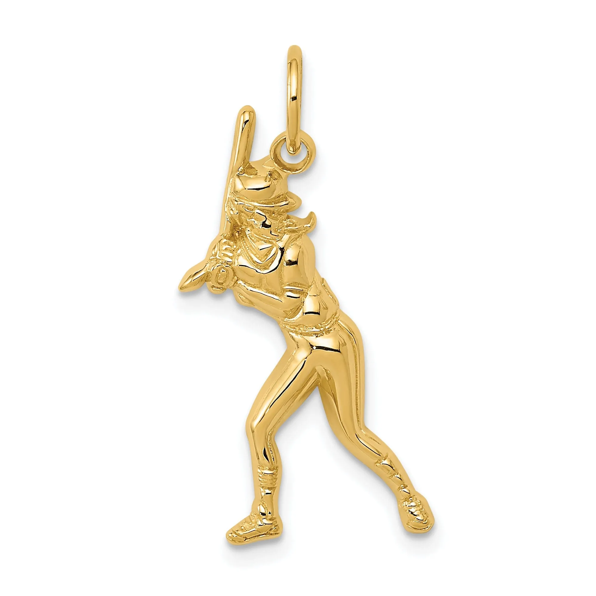 14k Yellow Gold Female Baseball Batter Pendant