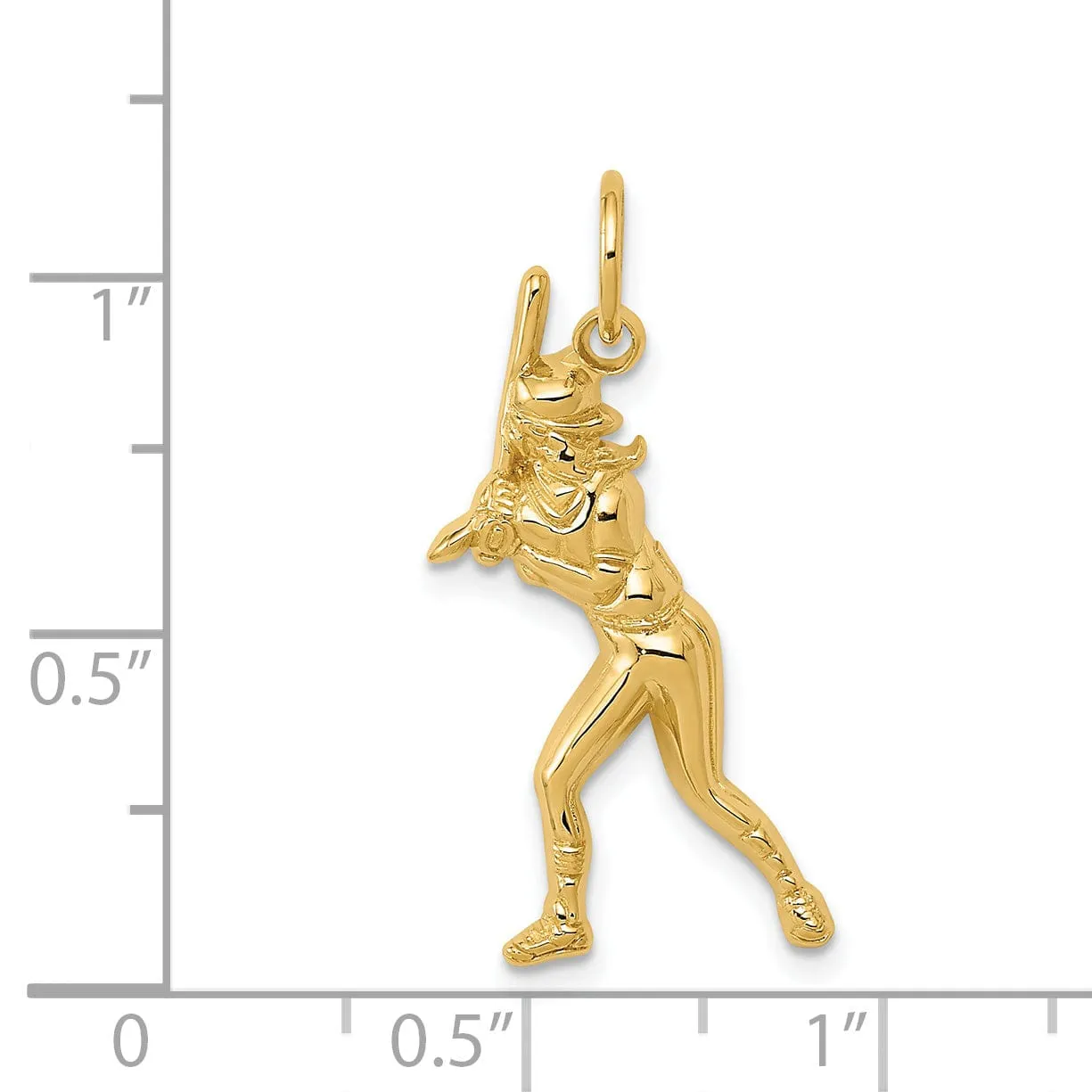 14k Yellow Gold Female Baseball Batter Pendant