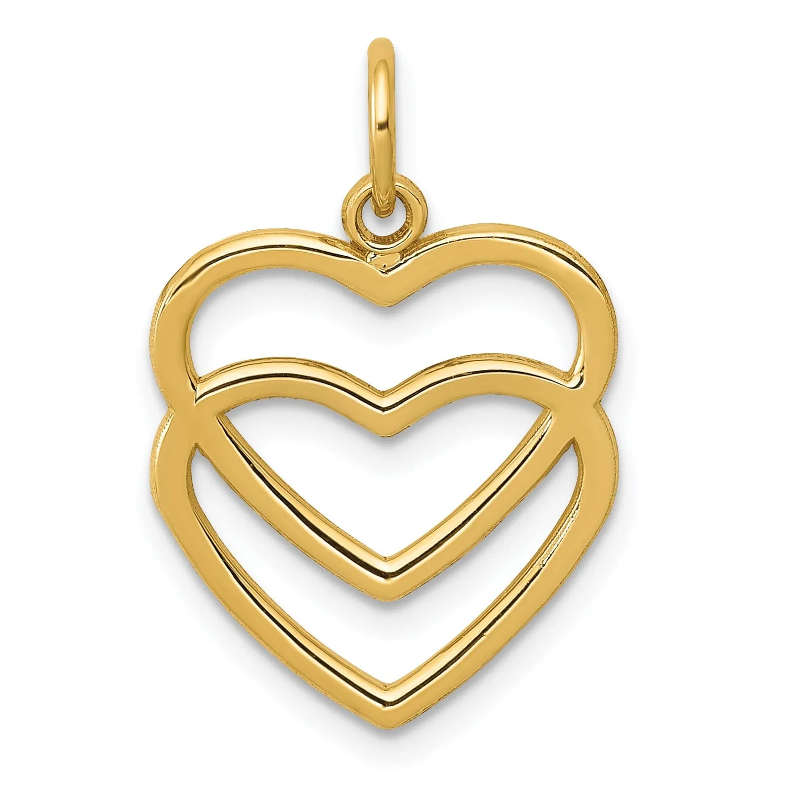 14K Yellow Gold Flat Back Polished Finish Double Heart on Heart Design Charm Pendant