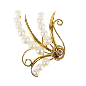 14K Yellow Gold Pearl Spray Brooch