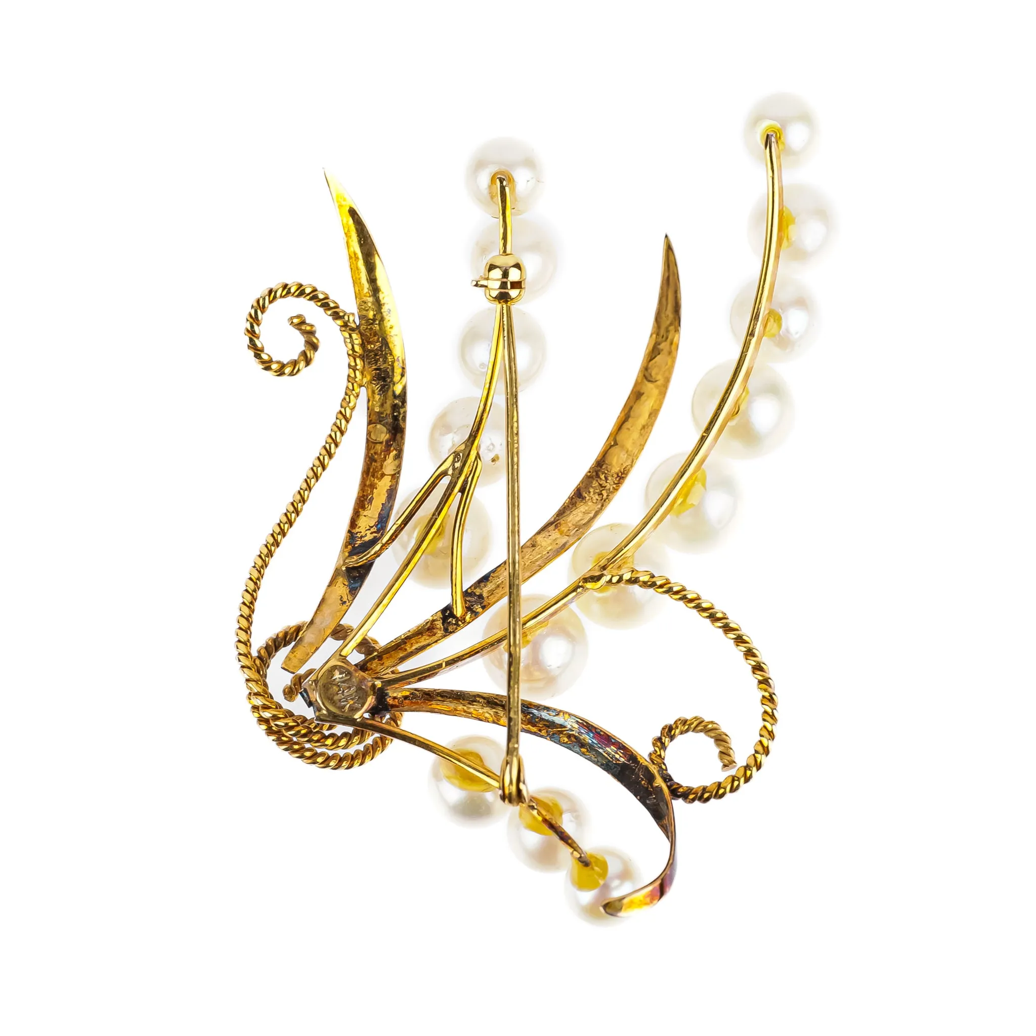 14K Yellow Gold Pearl Spray Brooch