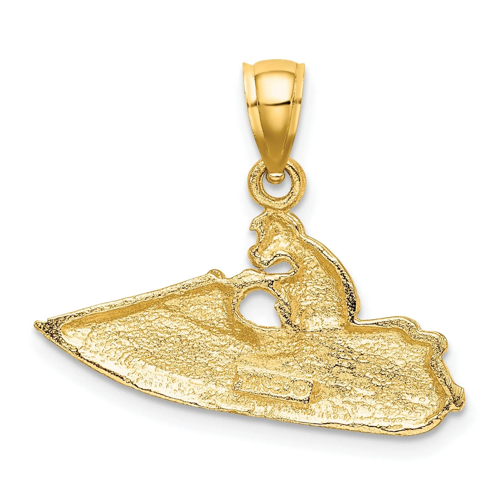 14K Yellow Gold Polish Textured Finish 2-Dimensional Jet Ski Charm Pendant