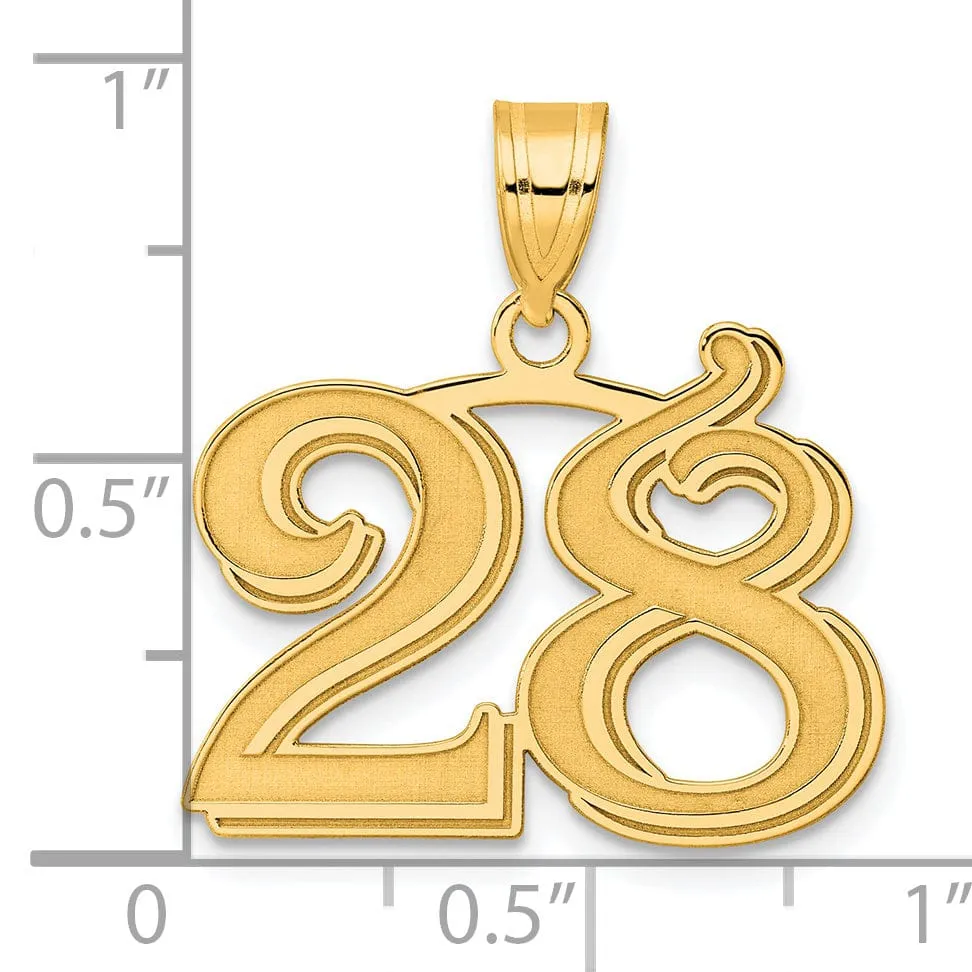 14k Yellow Gold Polished Etched Finish Number 28 Charm Pendant