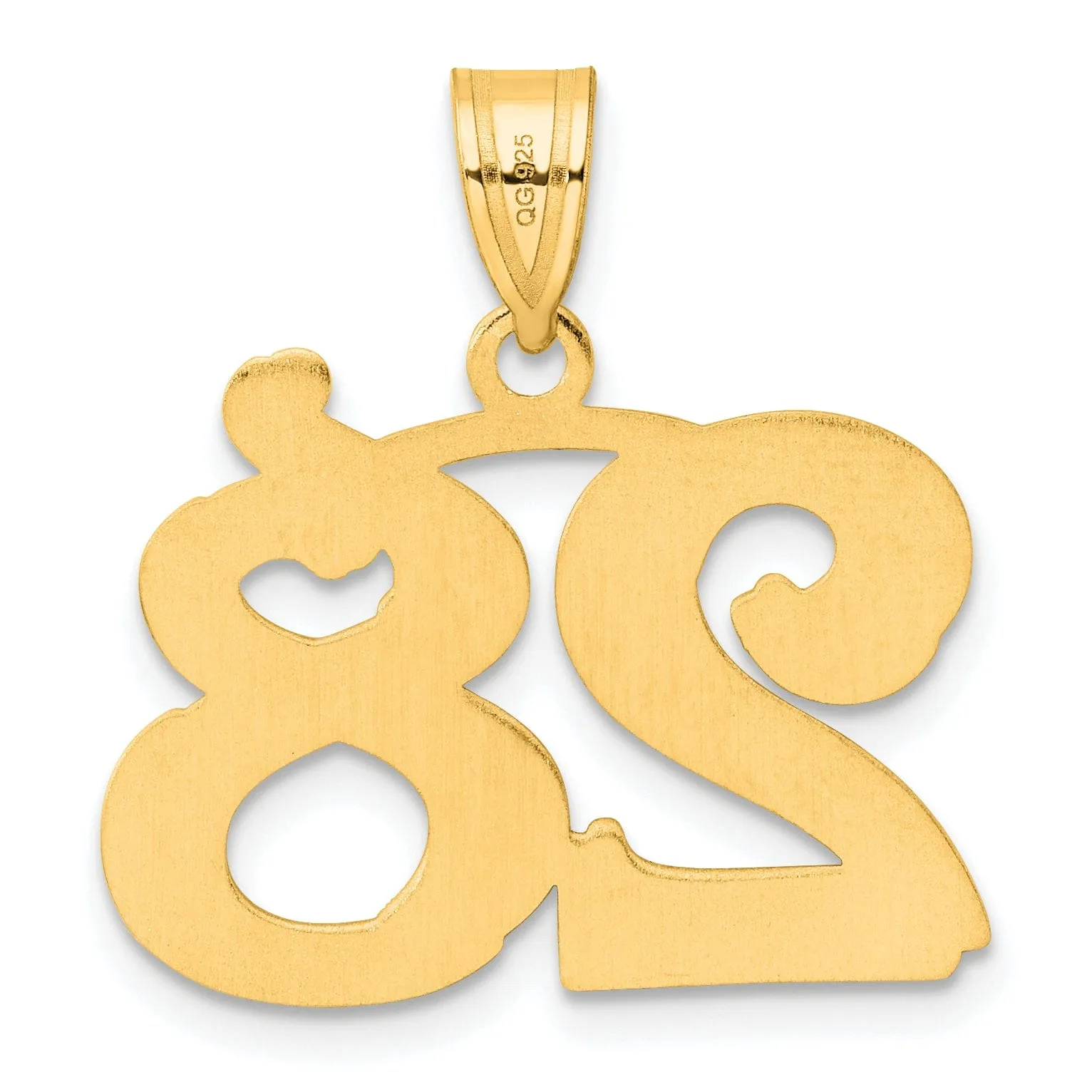 14k Yellow Gold Polished Etched Finish Number 28 Charm Pendant