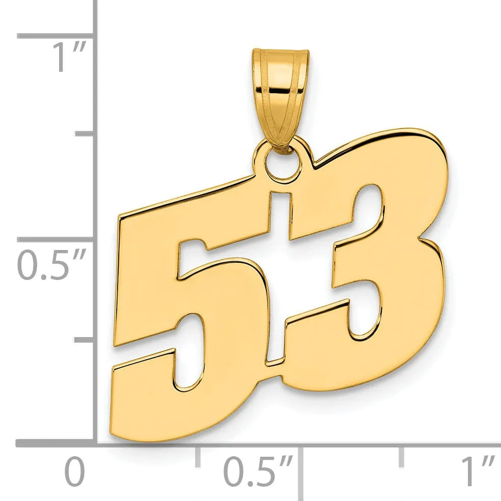 14k Yellow Gold Polished Finish Block Script Design Number 53 Charm Pendant