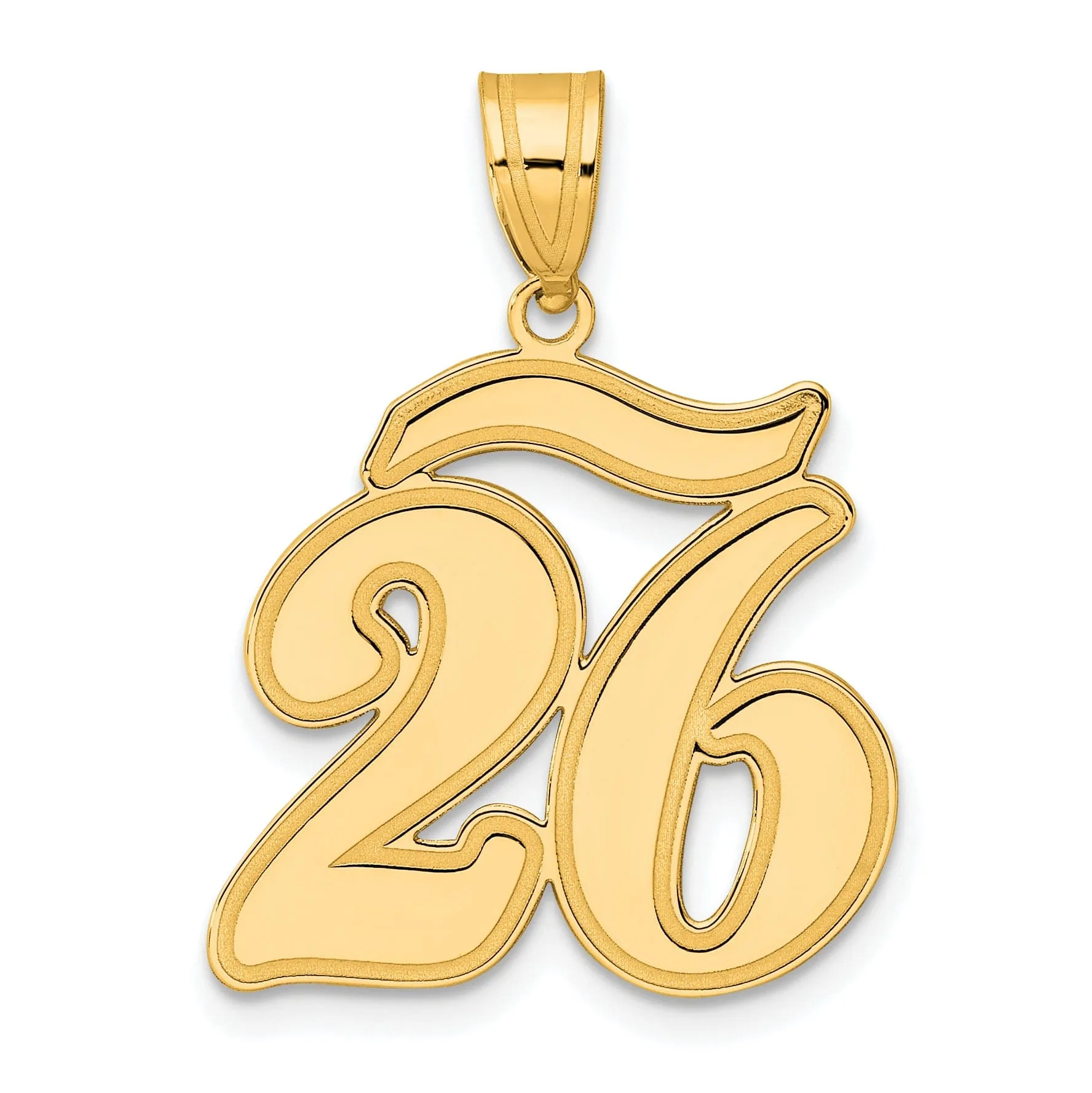 14k Yellow Gold Polished Finish Script Design Number 26 Charm Pendant