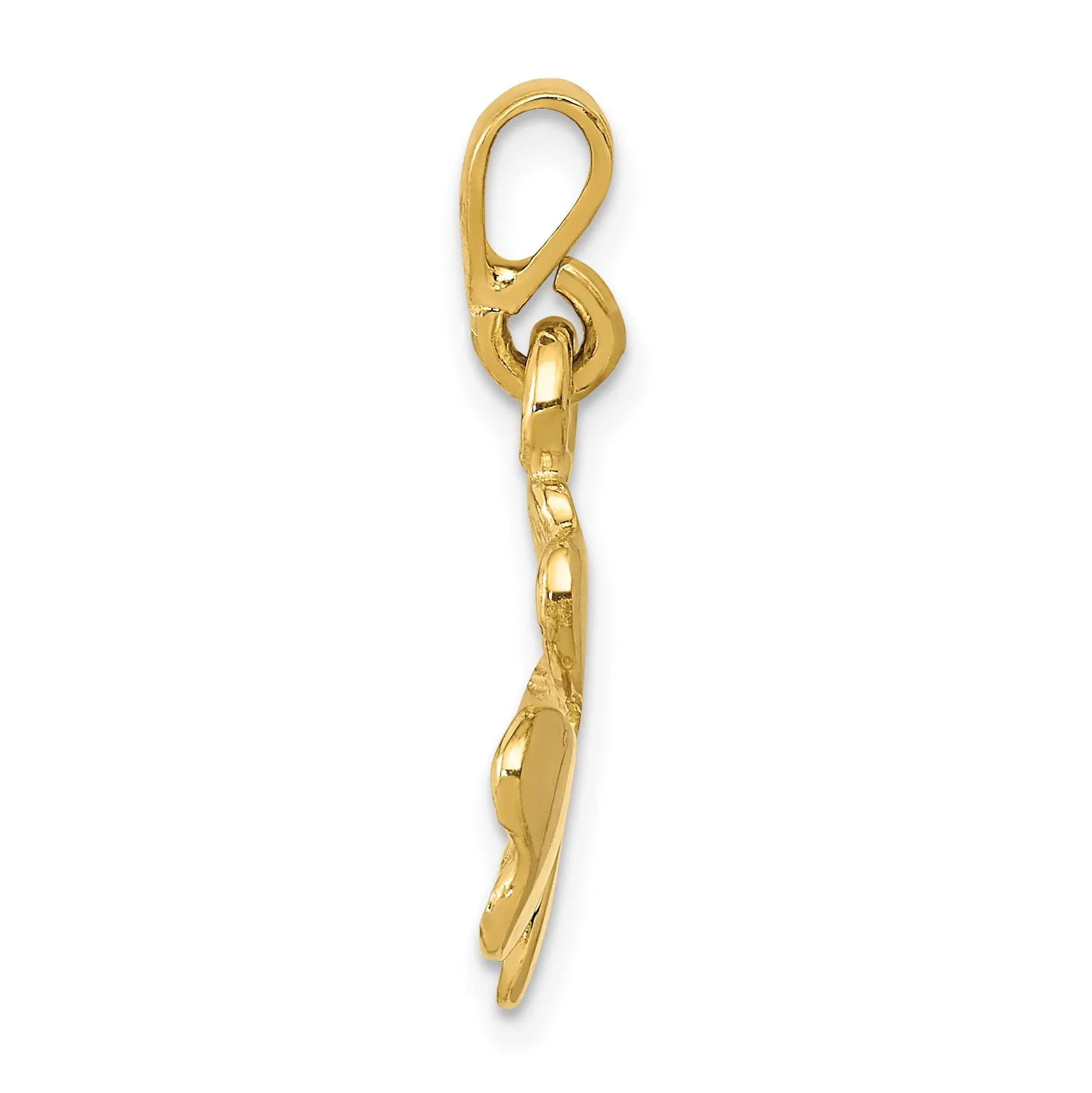 14k Yellow Gold Polished Textured Finish Solid Flat Back Four Leaf Clover Charm Pendant